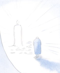 Kristus önskar att varje fel eller oro eller rädsla som hindrar själen att se hans vilja läggas ner inför honom., 2001 (w/c på papper) av Elizabeth Wang