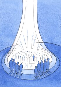 Kristi offer - offret från jorden - är som en fyr av ljus inför himlen, 2002 (w/c på papper) av Elizabeth Wang