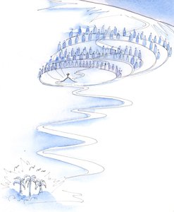 Kristi verk av korset är den centrala punkten i all historia, 2003 (w/c på papper) av Elizabeth Wang