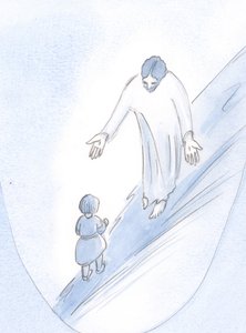 Svåra steg: lära sig gå, lära sig följa Kristus, 2001 (w/c på papper) av Elizabeth Wang