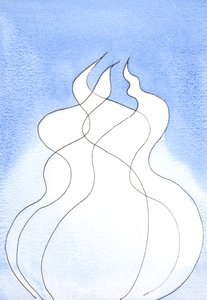 Varje gudomlig person, varje låga, har samma gudomliga natur. Tillsammans är de en Gud, en eld, 2002 (w/c på papper) av Elizabeth Wang