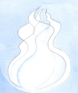 Varje gudomlig person, varje låga, har samma gudomliga natur. Tillsammans är de en Gud, en eld, 2002 (w/c på papper) av Elizabeth Wang