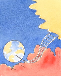 Var och en av oss måste "klättra" till himlen i tro, hopp och kärlek, om vi vill nå äran och undvika helvetets rök som ligger nedanför, 2004 (w/c på papper) av Elizabeth Wang