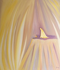 Till och med Jungfru Maria, vars helighet hedras av änglarna, böjer sig lågt inför Fadern i vördnadsfull tillbedjan, 2001 (olja ombord) av Elizabeth Wang