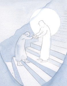Varje liten självsäker bön gör det möjligt för Kristus att leda oss vidare upp på det heliga berget. Men han ritar oss inte utan vårt samtycke., 2001 (w/c på papper) av Elizabeth Wang