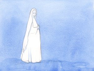 Under många månader bar Vår Fru Kristus i sitt liv; Hon hade tid att reflektera över sin roll i Guds plan, 2002 (w/c på papper) av Elizabeth Wang