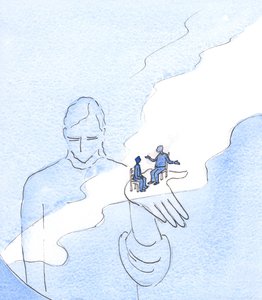 Gud håller i existens alla ting och alla människor, inklusive de som ifrågasätter hans existens, 2003 (w/c på papper) av Elizabeth Wang