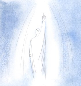 Han riktade alla mina böner till Fadern och uppmanade mig att följa hans väg till Guds hjärta., 2001 (w/c på papper) av Elizabeth Wang