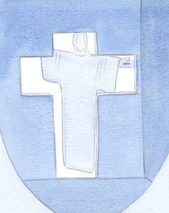 Han visade sig som dörren, öppnade mer ivrigt för dem som liknar honom i sår eller kärlek, eller som känner till hans namn, 2000 (w/c på papper) av Elizabeth Wang