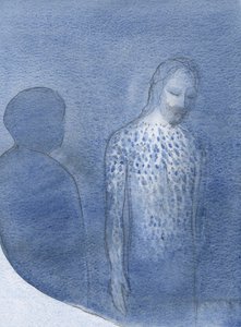 Han visade mig utseendet på hans sår efter hans gissling, och visade hur våra uppoffringar, förenade med hans, kan frambäras i en bön till Fadern., 2001 (w/c på papper) av Elizabeth Wang