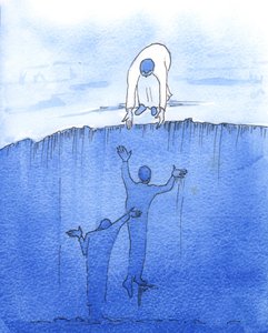Att hjälpa vår granne: Var och en av oss borde göra vad vi kan, i våra omständigheter, för att lindra andra människors lidande, 2003 (w/c på papper) av Elizabeth Wang