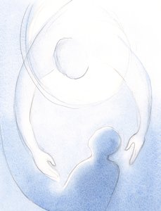 Hur stor är inte Faderns kärlek till den ångerfulla själen, då Gud omfamnar själen i en snabb, öm rörelse av förlåtelse., 2001 (w/c på papper) av Elizabeth Wang