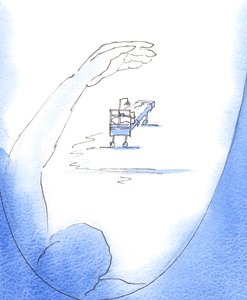 "Jag håller dig i min kärlek". Gud Fadern visade mig att var jag än är - även på sjukhus - är jag i hans vård, 2003 (w/c på papper) av Elizabeth Wang