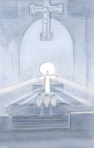 Jag såg Kristus titta på sitt folk och glädjas åt att vara här med oss alla., 2000 (w/c på papper) av Elizabeth Wang