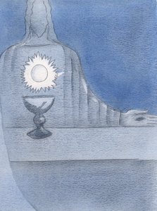 Jag såg Jesus, Verkligen närvarande på altaret; och jag såg Värden glimma "som hans hjärta", 2000 (w/c på papper) av Elizabeth Wang