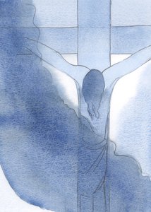 Jag såg Jesus, korsfäst och blodig, huvudet böjt i plåga. Det var hit kärleken förde honom, 2000 (w/c på papper) av Elizabeth Wang