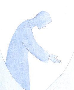 Jag såg Jesus nå ut till andra, lära mig att imitera hans hälsning till andra, hans hjälp, undervisning och tröst, i "sanning och kärlek", 2001 (w/c på papper) av Elizabeth Wang