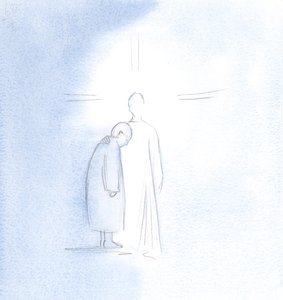Jag såg själen hos denna kvinna som hade dött stå bredvid Kristus, glad och fridfull, efter att reningen av skärselden hade avslutats, 2000 (w/c på papper) av Elizabeth Wang