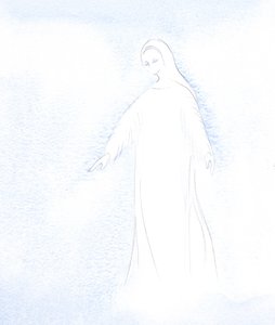 Jag fick en glimt av vår heliga Moder Marias värdighet och den härlighet som hon nu får i himlen., 2001 (w/c på papper) av Elizabeth Wang