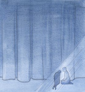 Jag blev hjälpt och lugnad, där i mörkret, av Kristi stilla sällskap på denna sida av slöjan., 2001 (w/c på papper) av Elizabeth Wang