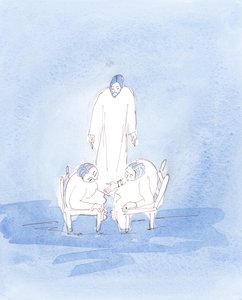 Om jag minns att Kristus alltid är närvarande, när jag talar med en vän, kommer jag att vara mer benägen att "väga" varje ord, 2004 (akvarell på papper) av Elizabeth Wang
