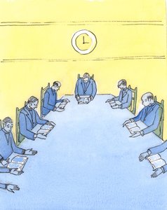 Om biskoparna skulle granska sina dagböcker skulle de se hur stor del av deras tid som går åt till att lära ut tron, eller direkt uppmuntra människor att omsätta den i praktiken, 2004 (w/c på papper) av Elizabeth Wang