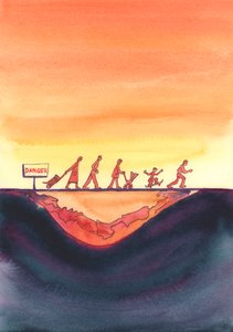 Om vi vägrar att följa Kristi och hans kyrkas läror, och lever omoraliska liv, är vi som människor som ignorerar en "fara"-skylt och går över en väg där det är allvarliga sättningar, 2004 (w/c) av Elizabeth Wang