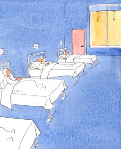 Sjukdom ger oss en möjlighet att fråga oss själva när vi tänker på livets slut: "Ska jag möta Gud med ett fridfullt eller skyldigt hjärta?"., 2004 (w/c på papper) av Elizabeth Wang