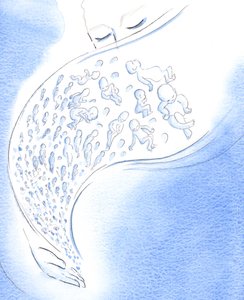 I Guds ögon är små bebisar som dör - före födseln eller efter - som stjärnfall som blossar upp kort och sedan faller från himlen, 2002 (w/c på papper) av Elizabeth Wang