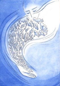 I Guds ögon är små bebisar som dör - före födseln eller efter - som stjärnfall som blossar upp kort och sedan faller från himlen, 2002 (w/c på papper) av Elizabeth Wang