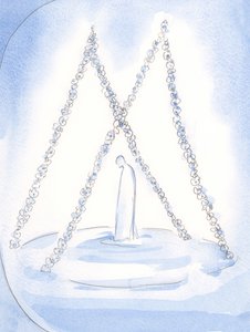 I himlen hängde girlanger över platsen där Vår Frus hängivna präst tog emot Guds belöning och ära, 2002 (w/c på papper) av Elizabeth Wang