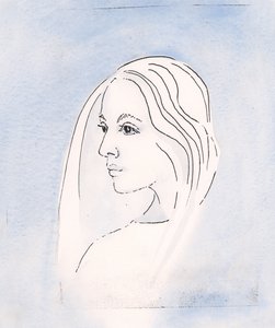 I himlen delar Jungfru Maria sin sons oro för allt som händer på jorden, 2000 (w/c på papper) av Elizabeth Wang