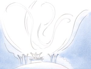 I nattvarden kallar Kristus den förtroendefulla själen till himmelsk dans, i den heliga treenighetens glädje, 2000 (w/c på papper) av Elizabeth Wang