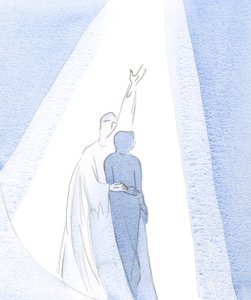 Det är bara genom Kristi kraft och vilja som vi kan undkomma distraktioner, att genomborra himlen i enkla böner., 2001 (w/c på papper) av Elizabeth Wang