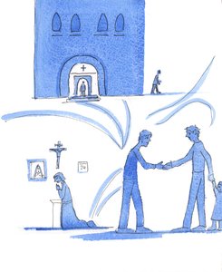 Det är Herrens önskan att våra biskopar undervisar och förstärker "grunderna" i det katolska livet, vilket inkluderar regelbunden och vördnadsfull liturgisk och privat bön, 2004 (w/c på papper) av Elizabeth Wang