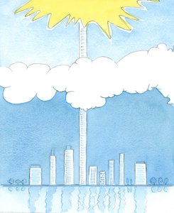 Det är genom tillit till Gud och lydnad till hans kyrka som någon kan föras till toppen av en byggnad som når så långt som till himlen, 2003 (w/c på papper) av Elizabeth Wang