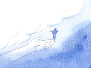 Det var Kristus som hade fört mig till Fadern, som om han viskade till Fadern medan jag hölls i Kristi hand., 2001 (w/c på papper) av Elizabeth Wang