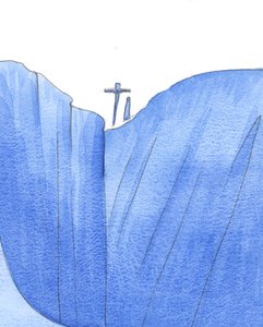 Det var som om Kristus och Vår Fru var tillsammans vid världens kant, när Han dog för att rädda syndare från avgrunden, 2002 (w/c på papper) av Elizabeth Wang