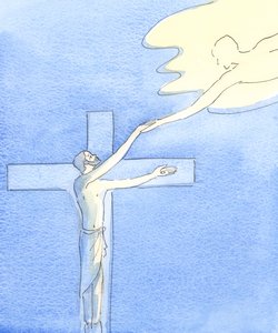 Det var på Golgata som Kristus skapade en bro genom vilken alla som kommer till honom kan nå himlen; och det är vid mässan vi finner Golgata, 2002 (w/c på papper) av Elizabeth Wang