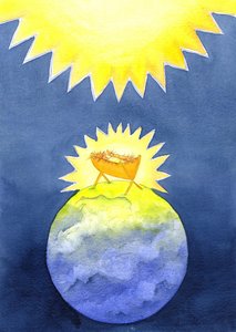 Jesus Kristus är människan som skapats av Gud; ändå kom han till jorden inte med makten, utan som en hjälplös baby, 2001 (w/c på papper) av Elizabeth Wang