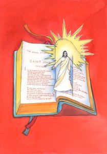 Jesus Kristus uppenbaras för oss genom sitt heliga ord, närhelst vi läser skrifterna eller hör dem förkunnade vid mässan. Genom honom lär vi känna Fadern., 2004 (w/c på papper) av Elizabeth Wang