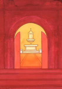 Jesus Kristus är verkligen närvarande i det heliga sakramentet i tabernaklet, 2004 (w/c på papper) av Elizabeth Wang