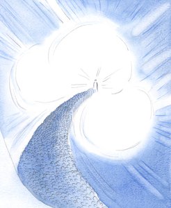Jesus, i hjärtat av Gudomen, görs lycklig av vår vördnad och genom vår lovprisning av Fadern i Andens kraft. Han väntar på oss., 2001 (w/c på papper) av Elizabeth Wang