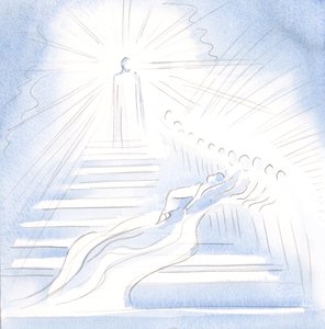 Jesus kom ner för en trappa från himlen för att hälsa på mig i nattvarden och för att leda mig hem, 2000 (w/c på papper) av Elizabeth Wang