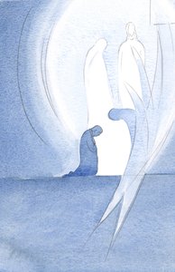 Jesus kom till min själ med sin heliga moder vid nattvarden, osedd, och min ängel förenade sig i lovprisningen av Fadern, 2000 (w/c på papper) av Elizabeth Wang
