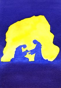 Jesus är född i Betlehem, 2001 (w/c på papper) av Elizabeth Wang