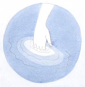 Precis som en hand doppad i varmt vatten knappt känner förändringen, tar en själ full av gudomligt liv emot Kristus i fridfull, evig härlighet., 2001 (w/c på papper) av Elizabeth Wang