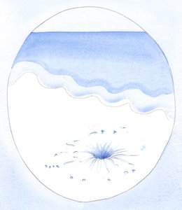 Precis som ljus och luft strömmar in i ett ihåligt utrymme under sand, strömmar Guds nåd in i en själ som "urholkas" av handlingar av självförnekelse, 2002 (w/c på papper) av Elizabeth Wang