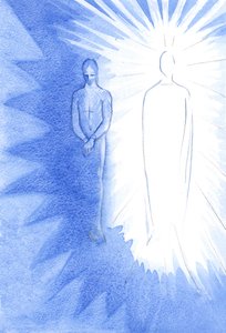Tänk på två saker om Kristus; i sin kropp led och dog han för dig; Uppstånden och levande nu, han längtar efter att vägleda och mata dig, 2001 (w/c på papper) av Elizabeth Wang