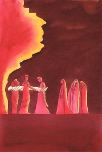 Liksom Mary måste vi ibland möta ?begravningen? av våra jordiska förhoppningar; ändå kan Gud ge oss varaktig glädje om vi sätter vår tillit till honom, 2002 (w/c på papper) av Elizabeth Wang